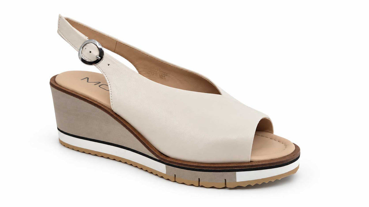 Vittoria Cream Peep-Toe Slingback Wedges