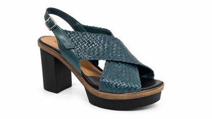 Fiammetta Teal Woven Platform Sandals