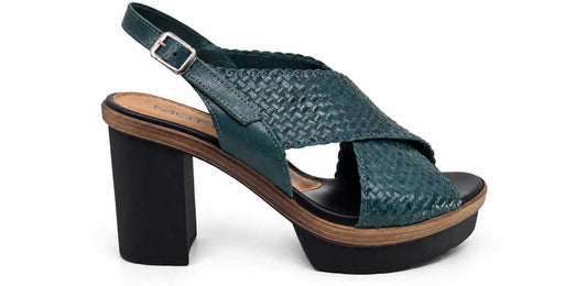 Fiammetta Teal Woven Platform Sandals