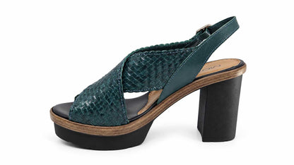 Fiammetta Teal Woven Platform Sandals