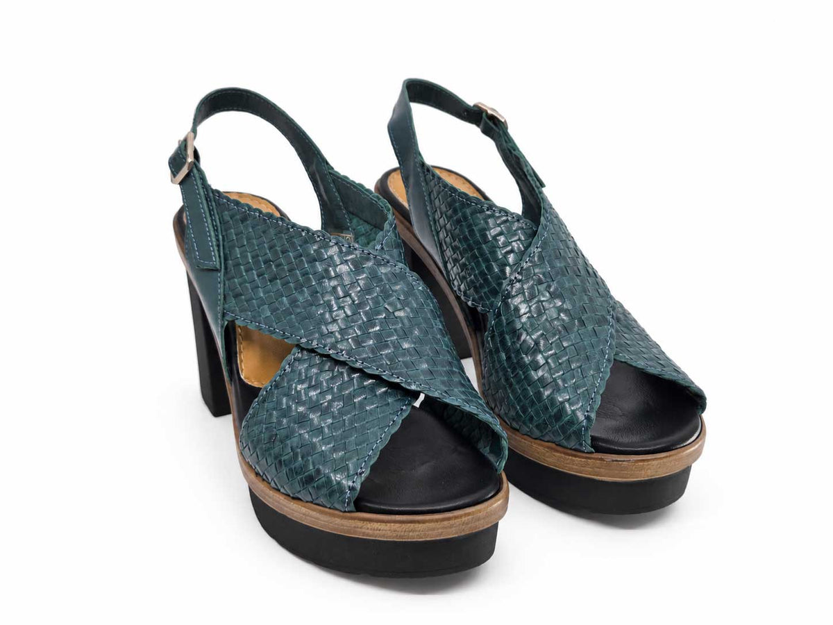 Fiammetta Teal Woven Platform Sandals