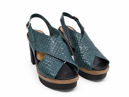 Fiammetta Teal Woven Platform Sandals
