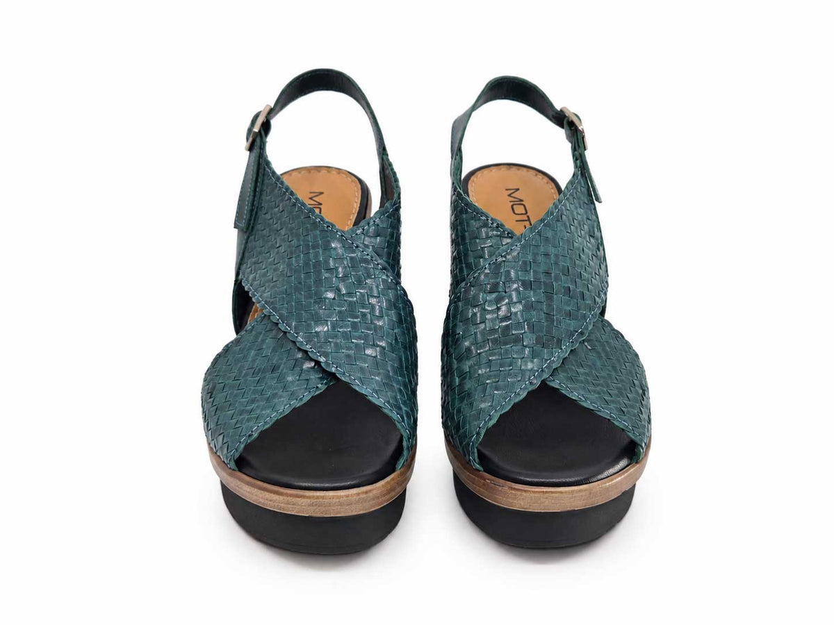 Fiammetta Teal Woven Platform Sandals