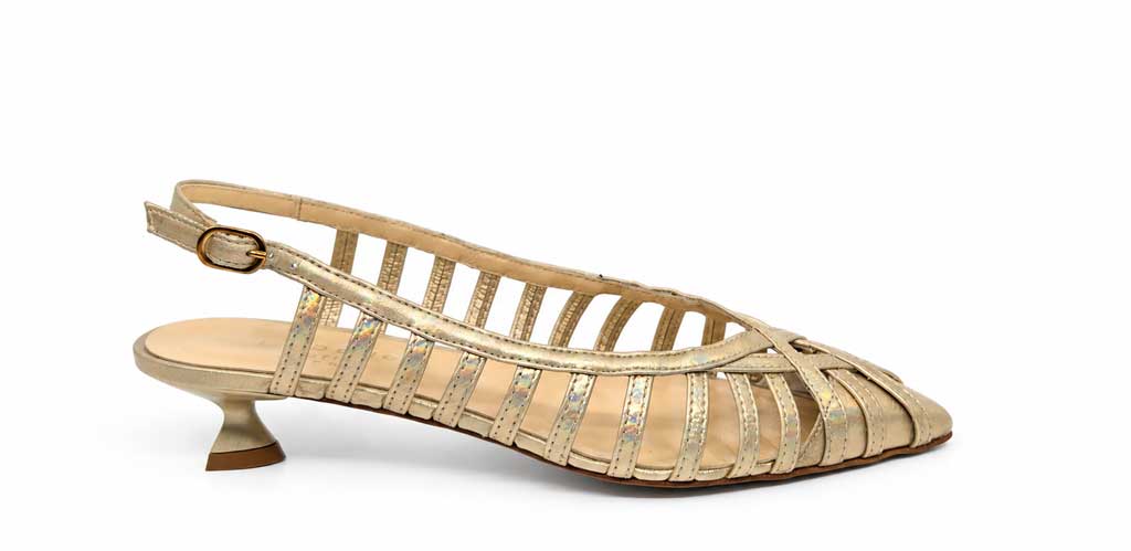 Fiordalisa Gold Leather Slingbacks