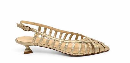 Fiordalisa Gold Leather Slingbacks