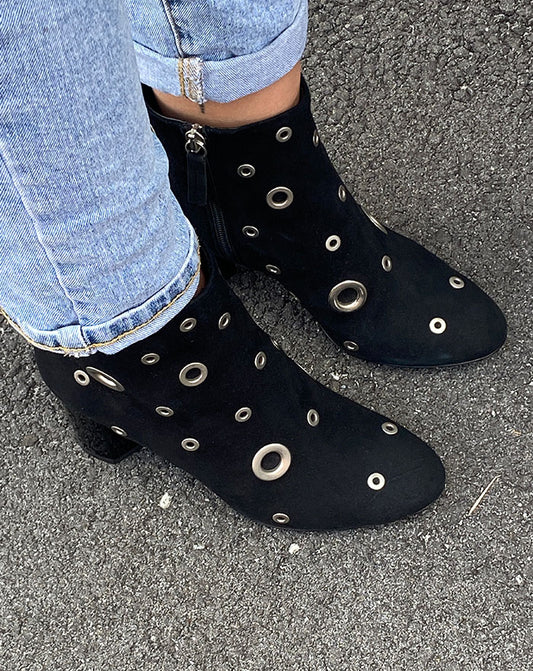 Louvers Black Suede Women's Ankle Boots