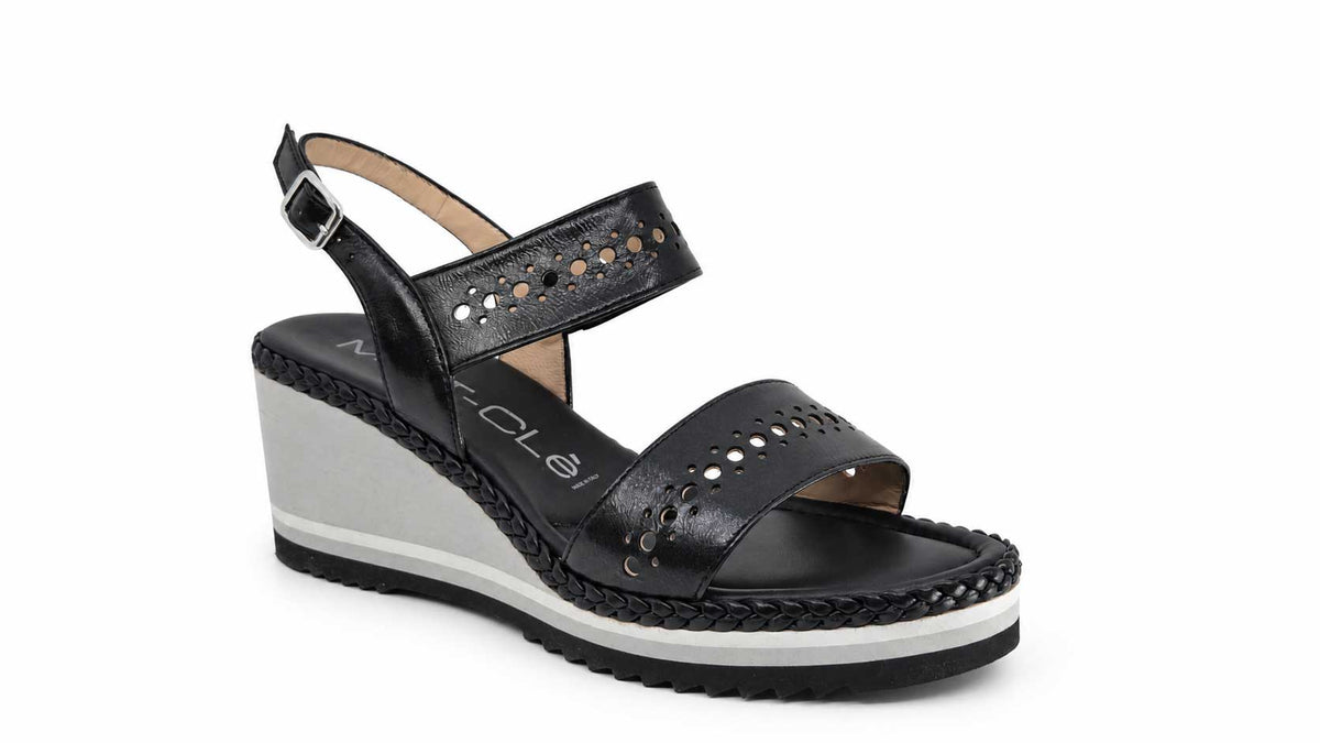 Ginevra Black Wedge Sandals