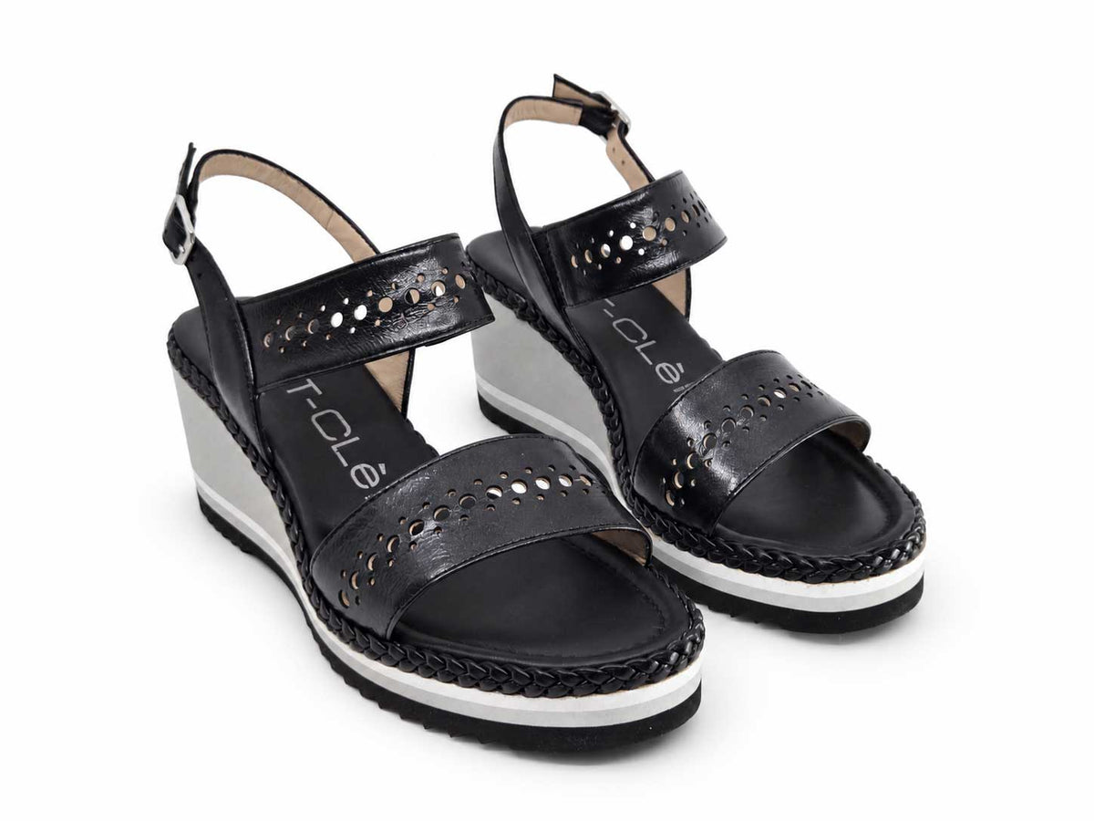 Ginevra Black Wedge Sandals