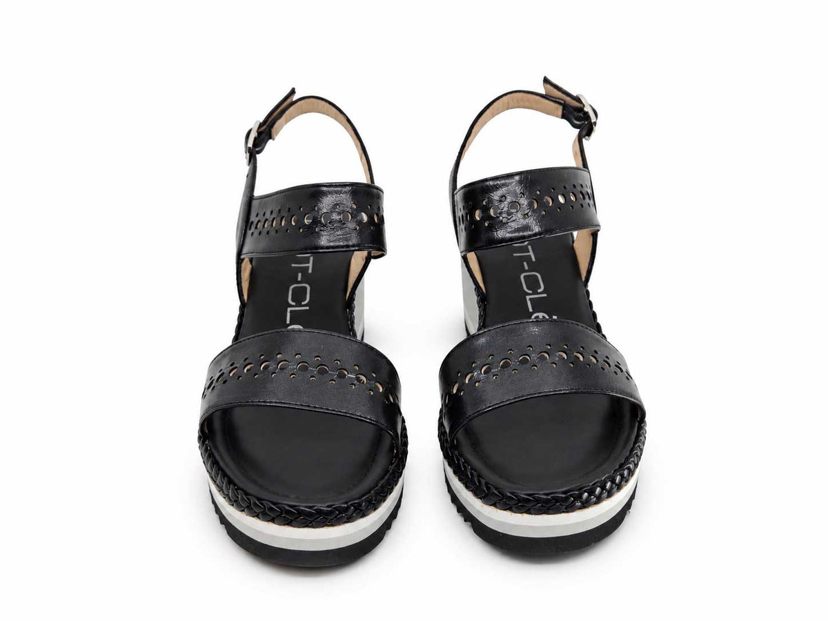 Ginevra Black Wedge Sandals
