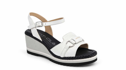 Lavinia White Leather Wedge Sandals