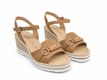 Lavinia Tan Leather Wedge Sandals