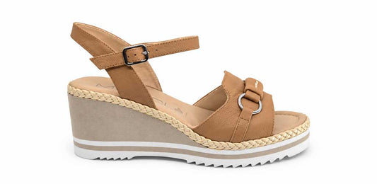 Lavinia Tan Leather Wedge Sandals
