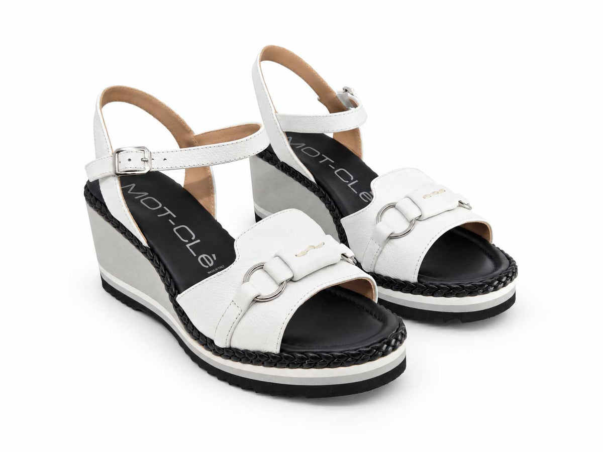 Lavinia White Leather Wedge Sandals