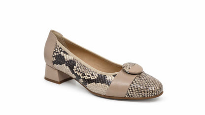 Flaviana Beige Snake-Print Court Shoes