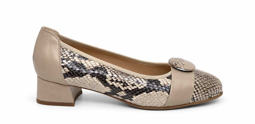 Flaviana Beige Snake-Print Court Shoes