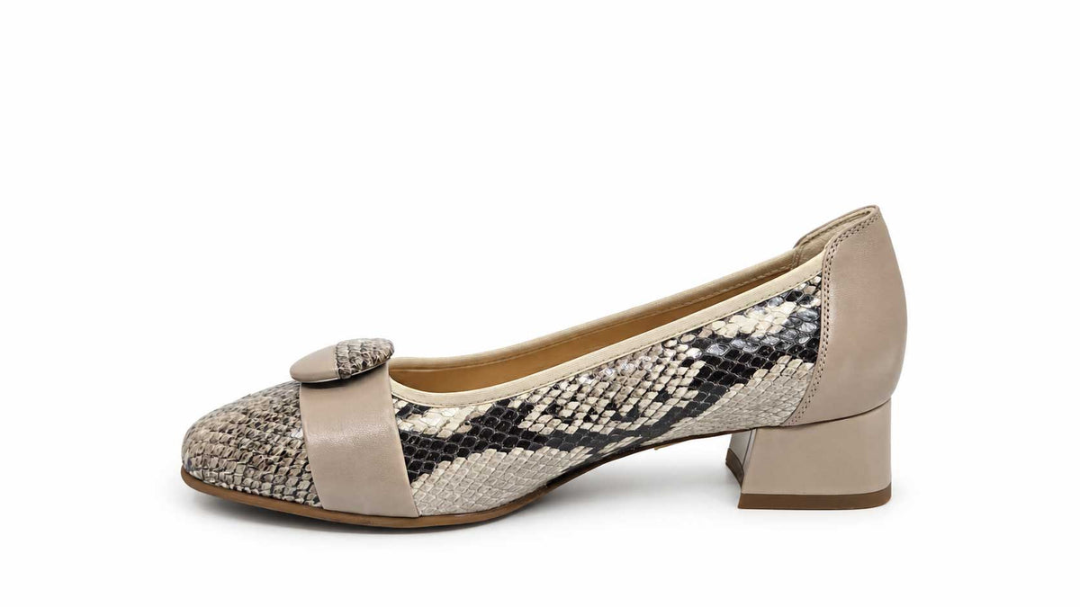 Flaviana Beige Snake-Print Court Shoes