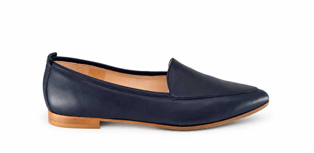 Mia Navy Leather Loafers