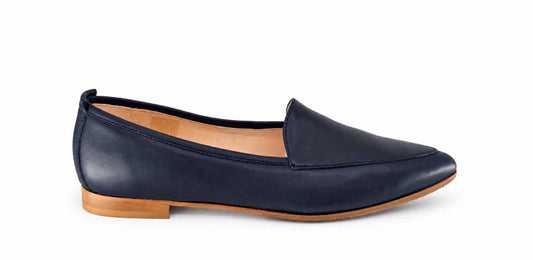 Mia Navy Leather Loafers