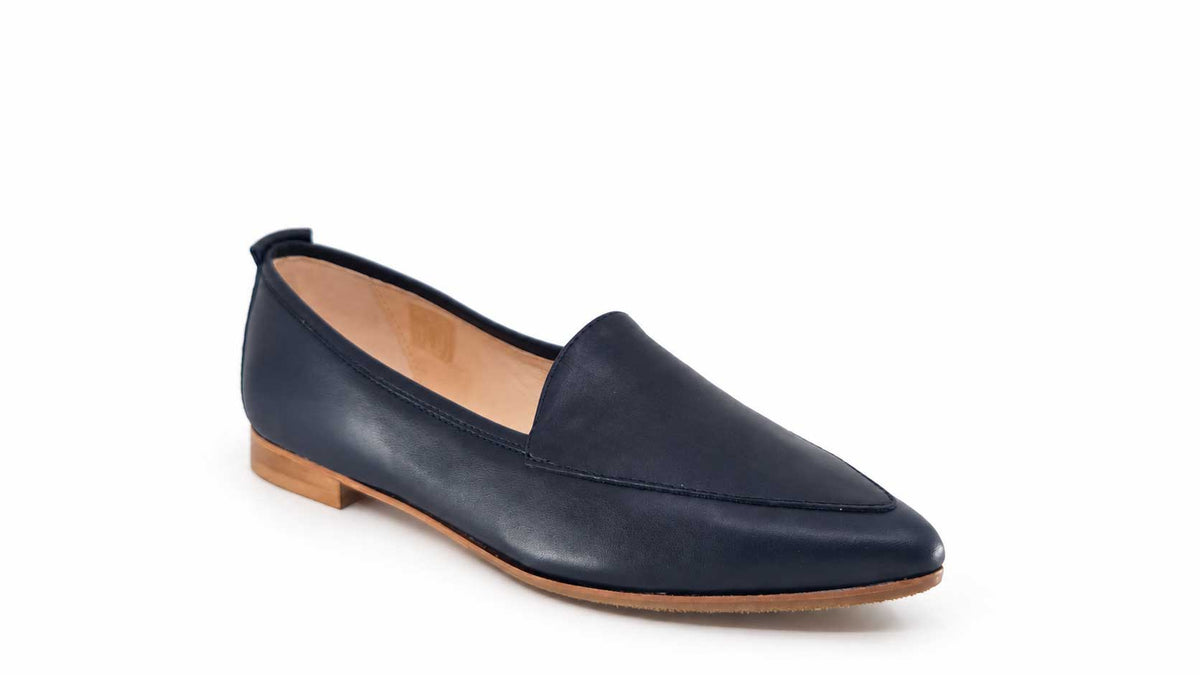 Mia Navy Leather Loafers