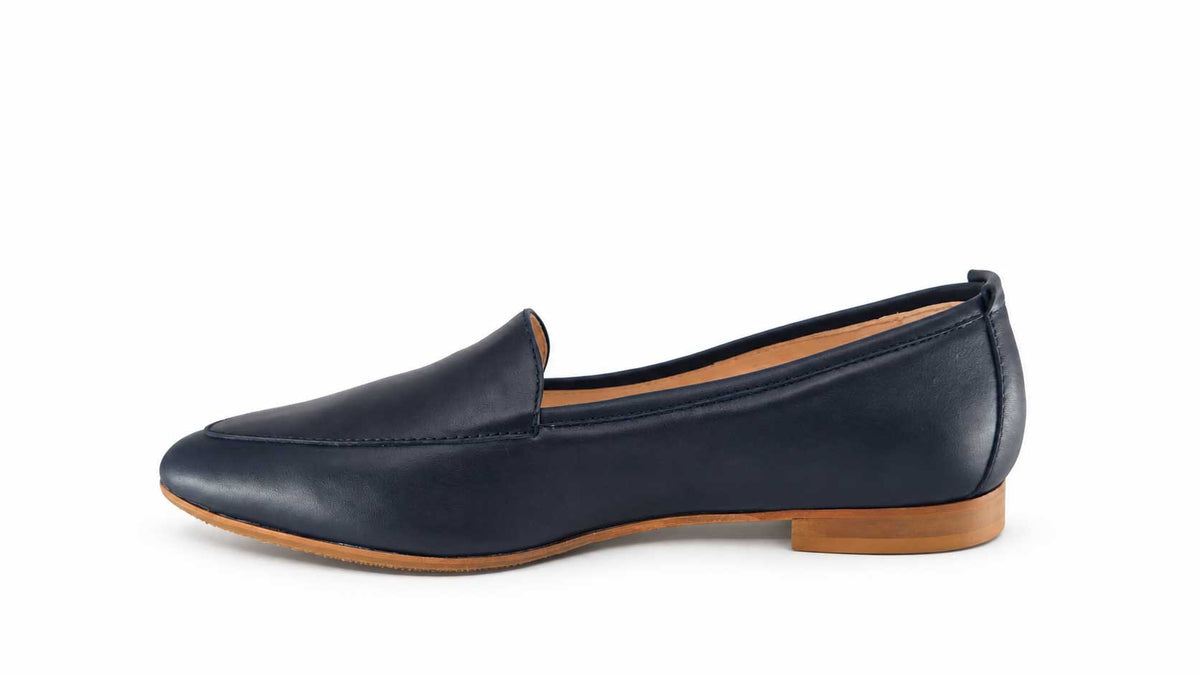 Mia Navy Leather Loafers