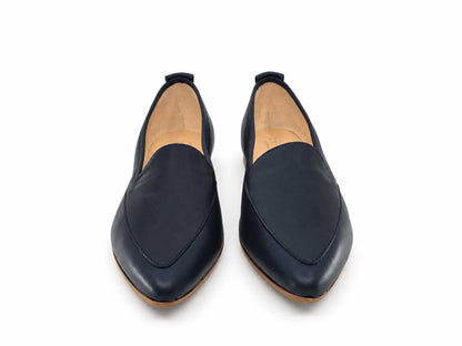 Mia Navy Leather Loafers