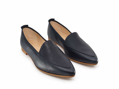 Mia Navy Leather Loafers