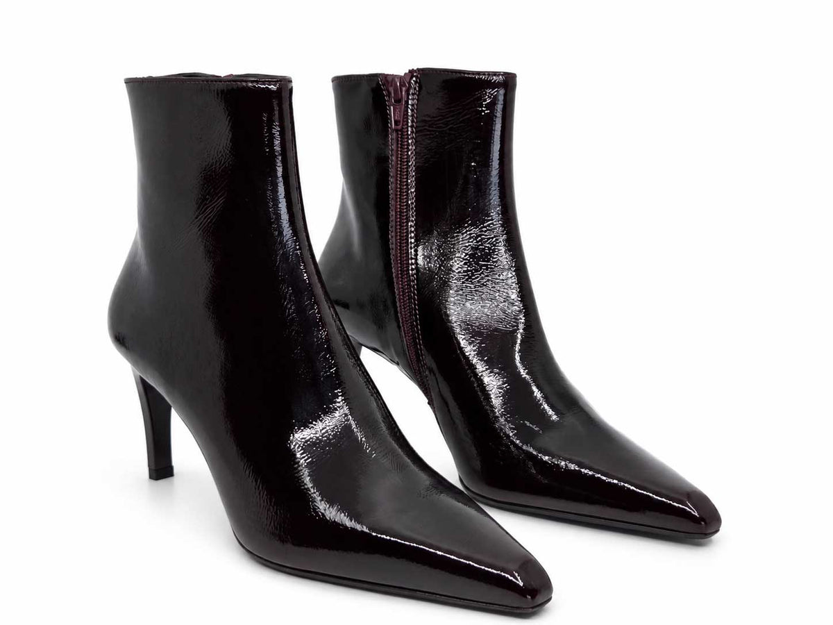 Valentina Burgundy Patent Ankle Boots