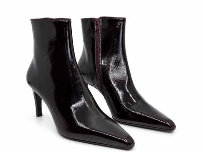 Valentina Burgundy Patent Ankle Boots