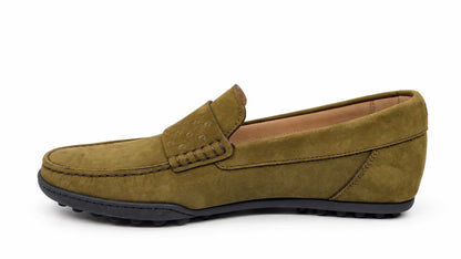Rinaldo Olive Green Nabuk Leather Loafers