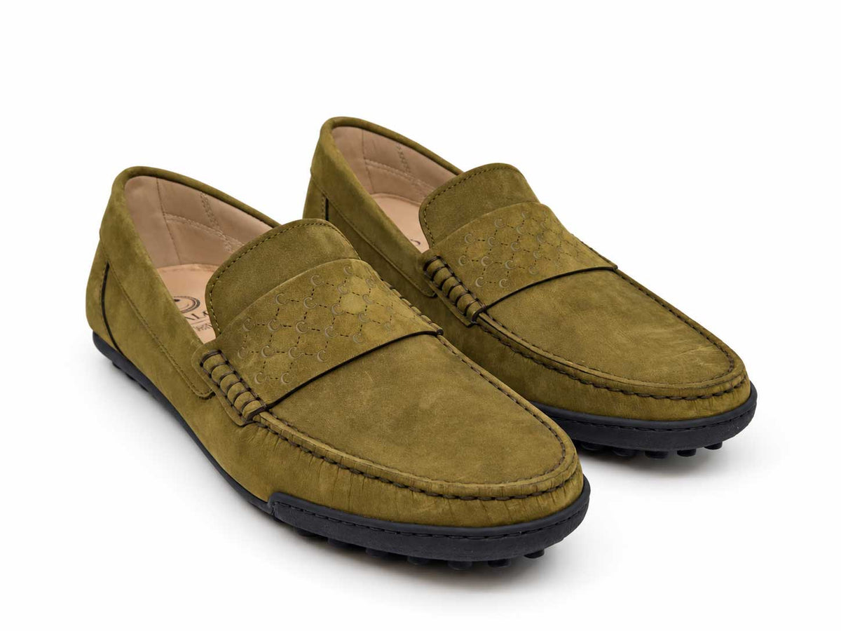 Rinaldo Olive Green Nabuk Leather Loafers