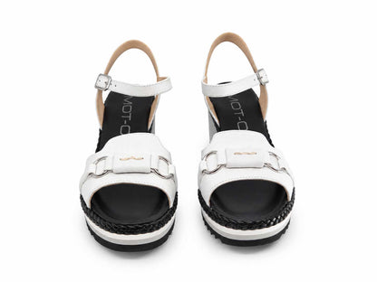 Lavinia White Leather Wedge Sandals