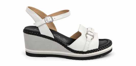 Lavinia White Leather Wedge Sandals