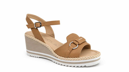 Lavinia Tan Leather Wedge Sandals