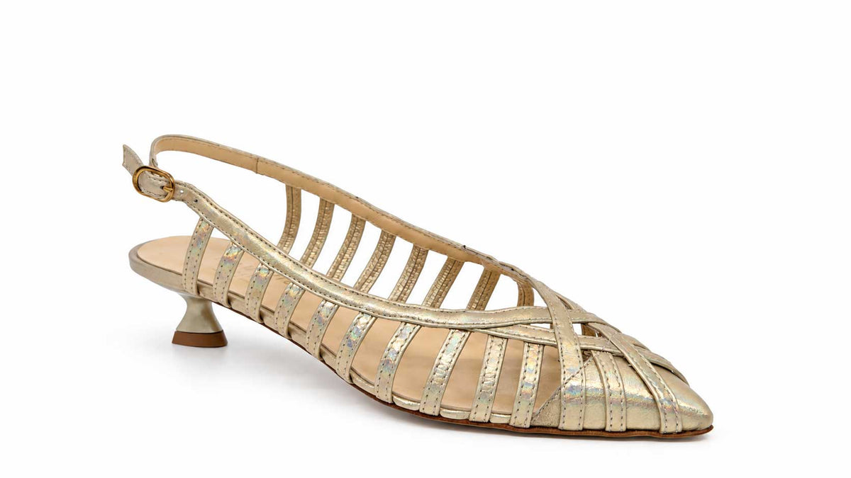 Fiordalisa Gold Leather Slingbacks