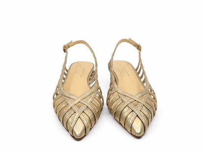 Fiordalisa Gold Leather Slingbacks