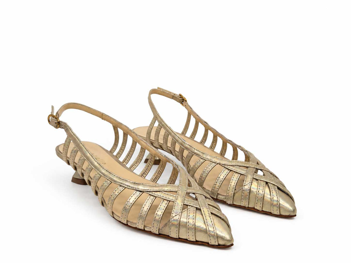 Fiordalisa Gold Leather Slingbacks
