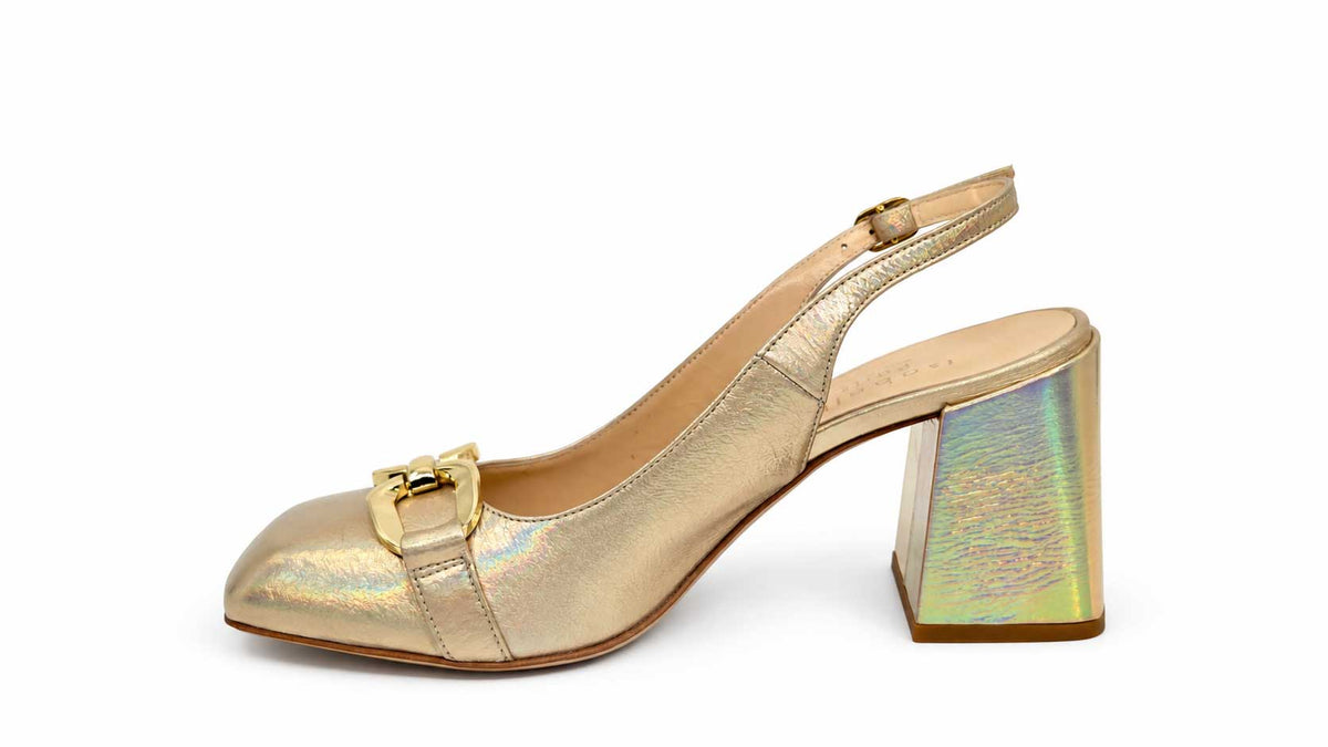 Fioralba Gold Leather Slingbacks