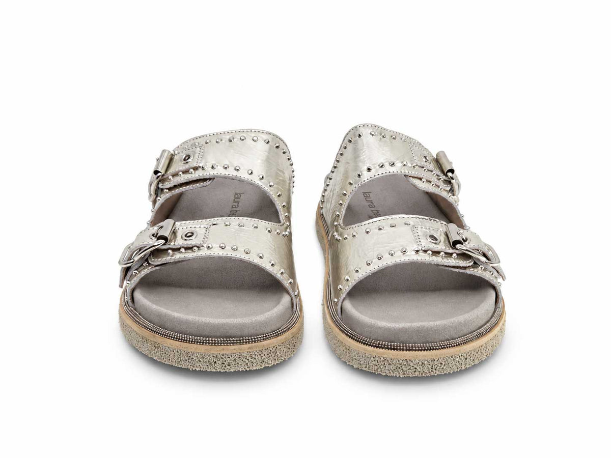 Chiara Metallic Silver Slides