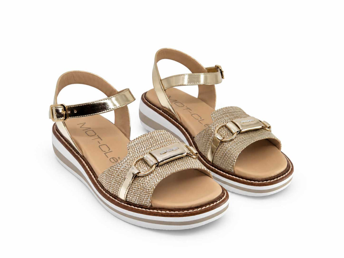 Evelina Gold Wedge Sandals