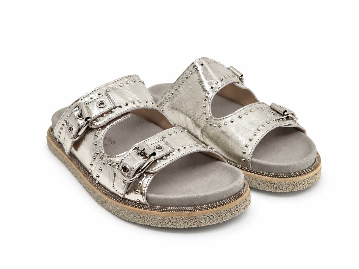 Chiara Metallic Silver Slides