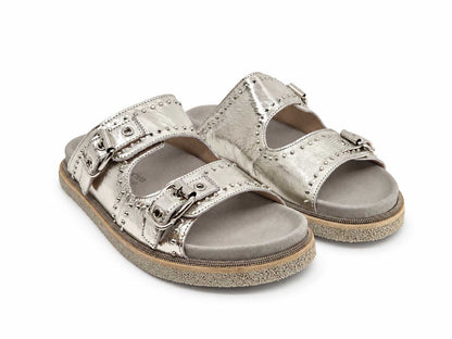 Chiara Metallic Silver Slides