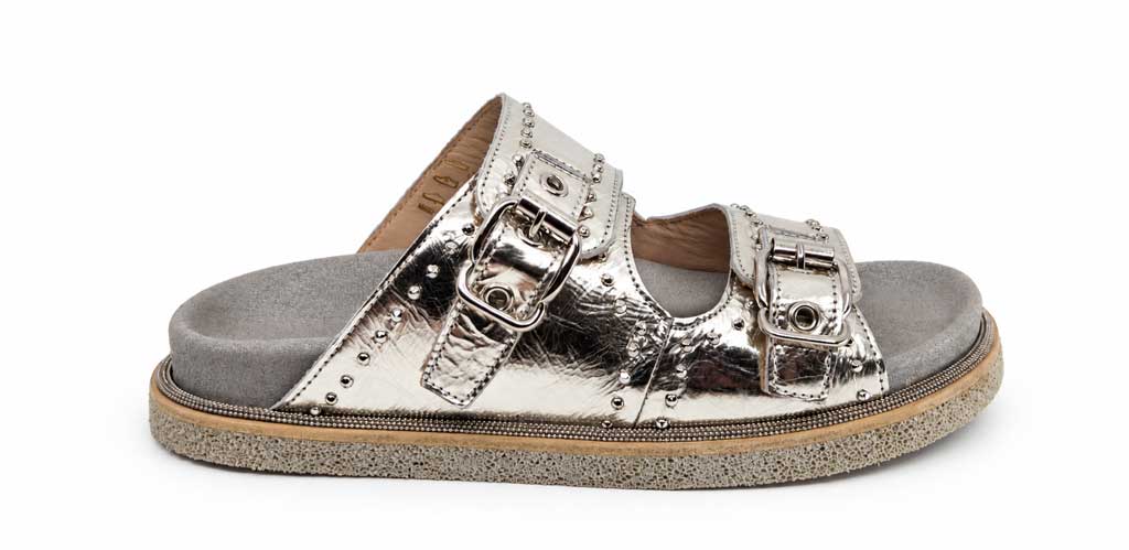 Chiara Metallic Silver Slides