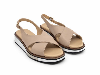 Rosalinda Beige Crossover Wedge Sandals