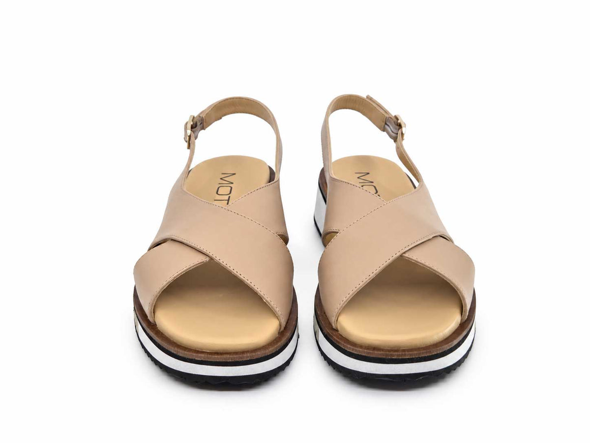 Rosalinda Beige Crossover Wedge Sandals
