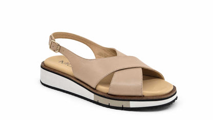 Rosalinda Beige Crossover Wedge Sandals