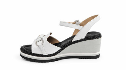 Lavinia White Leather Wedge Sandals