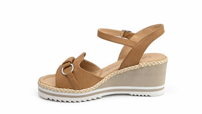 Lavinia Tan Leather Wedge Sandals