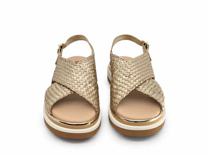 Loretta Gold Woven Platform Sandals