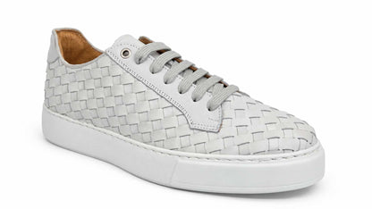 Eliano White Woven Leather Sneakers