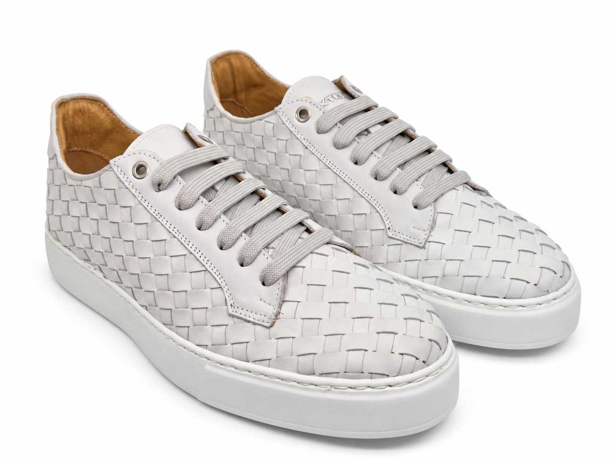 Eliano White Woven Leather Sneakers
